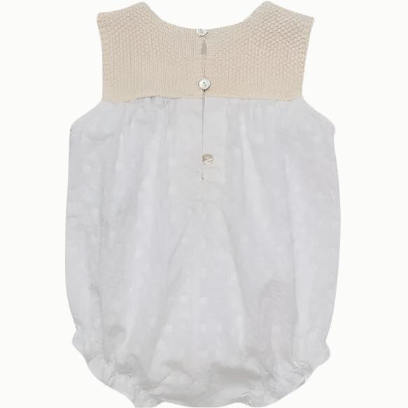 Back view of premium European baby romper with embroidery