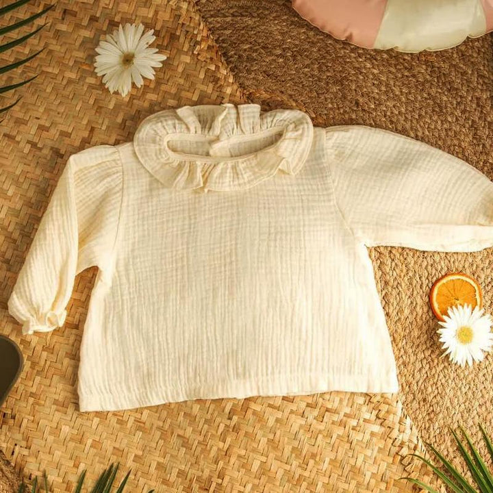 premium European gauze blouse in ivory for baby