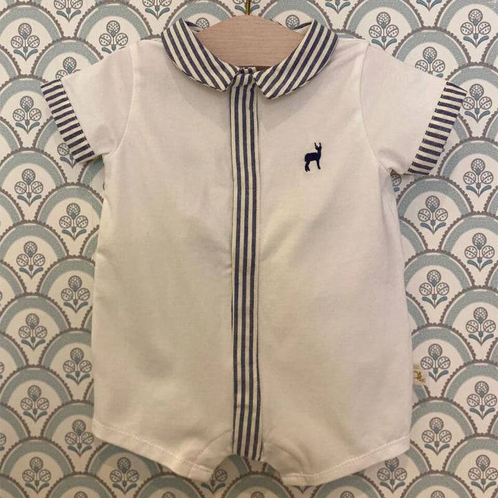 premium European baby jumpsuit in white with stripe details