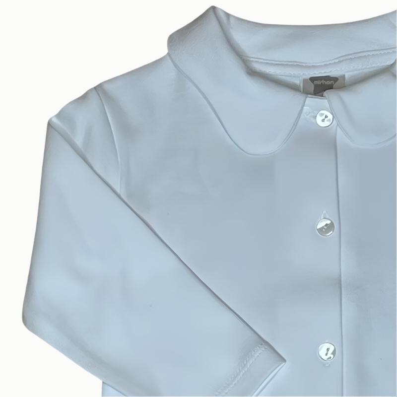 Close up view of premium European Peter Pan collar shirt for babies